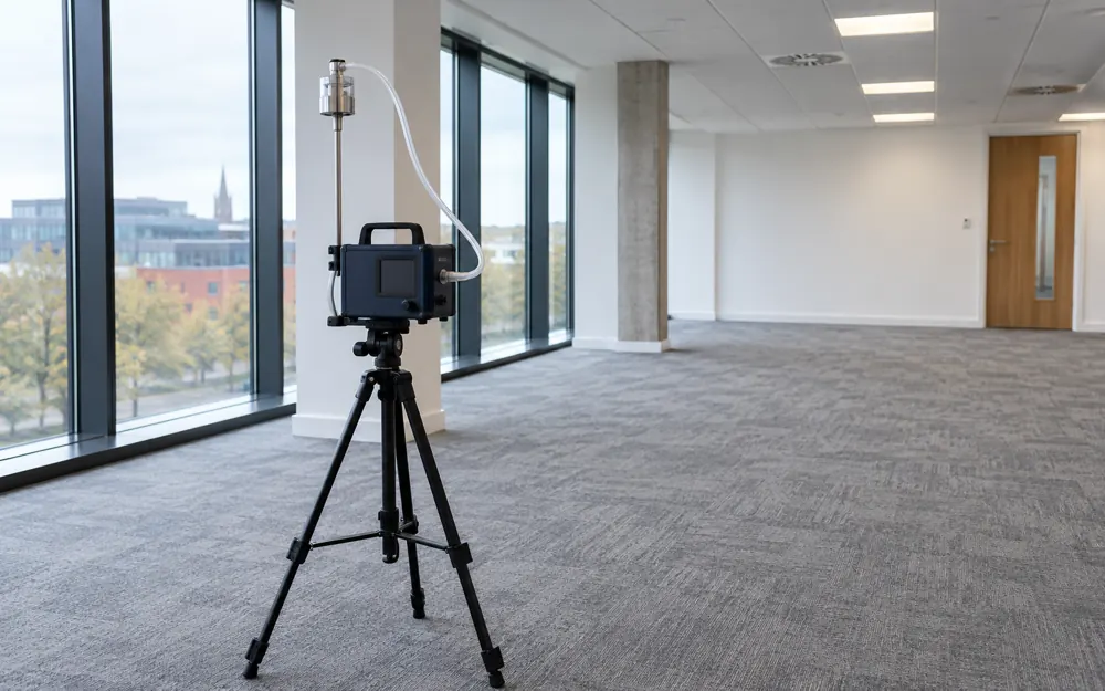 Air sampling pump and sampling head in an empty commercial room
